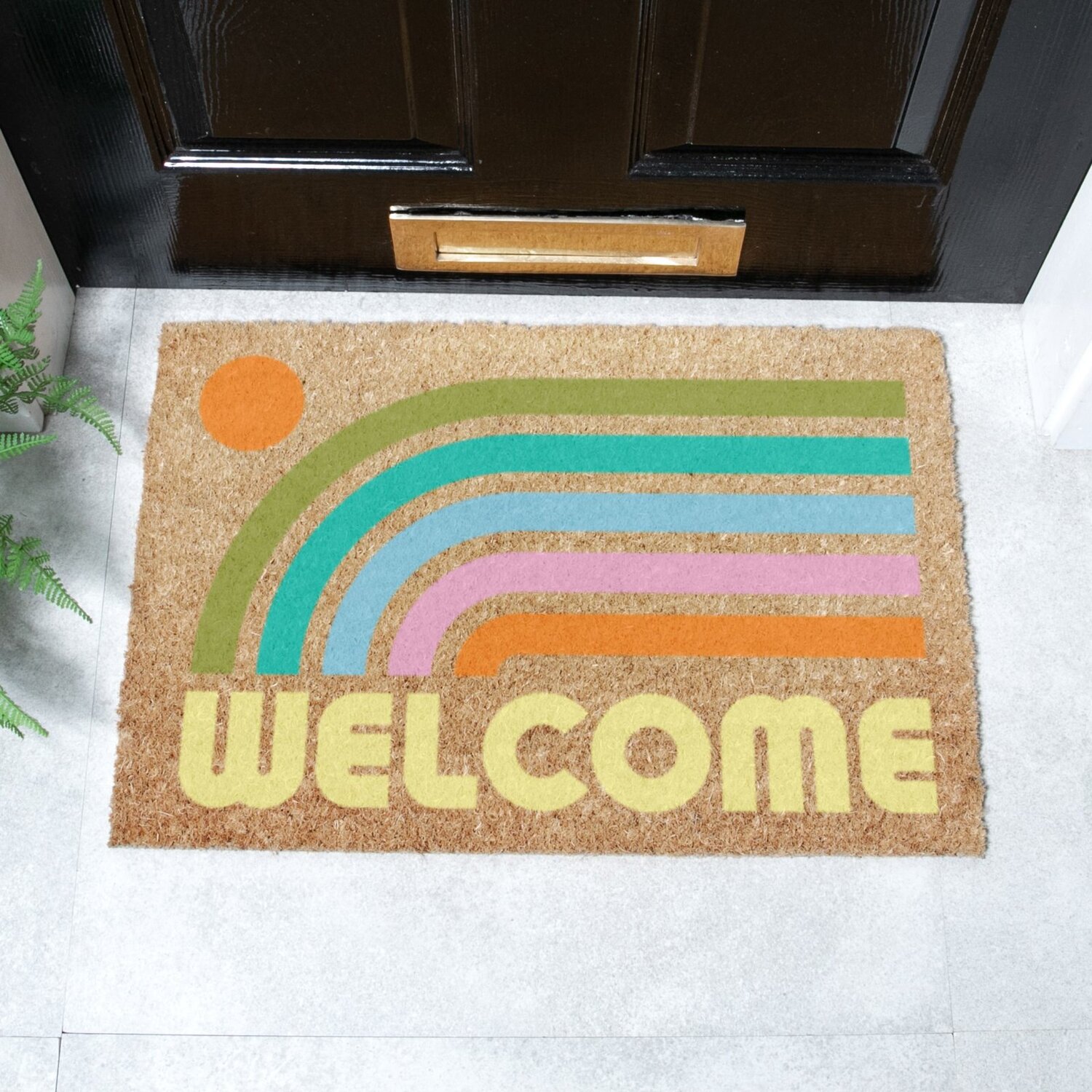 Artsy Mats Elizabeth Olwen Welcome Rainbow Coir Doormat (60X40cm) - Brown