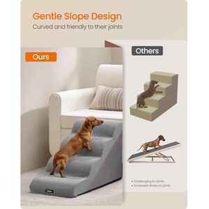 Four Step Waffle Corduroy Dog Steps for Bed and Sofa, Waterproof with Removable Cover, Dove Grey
