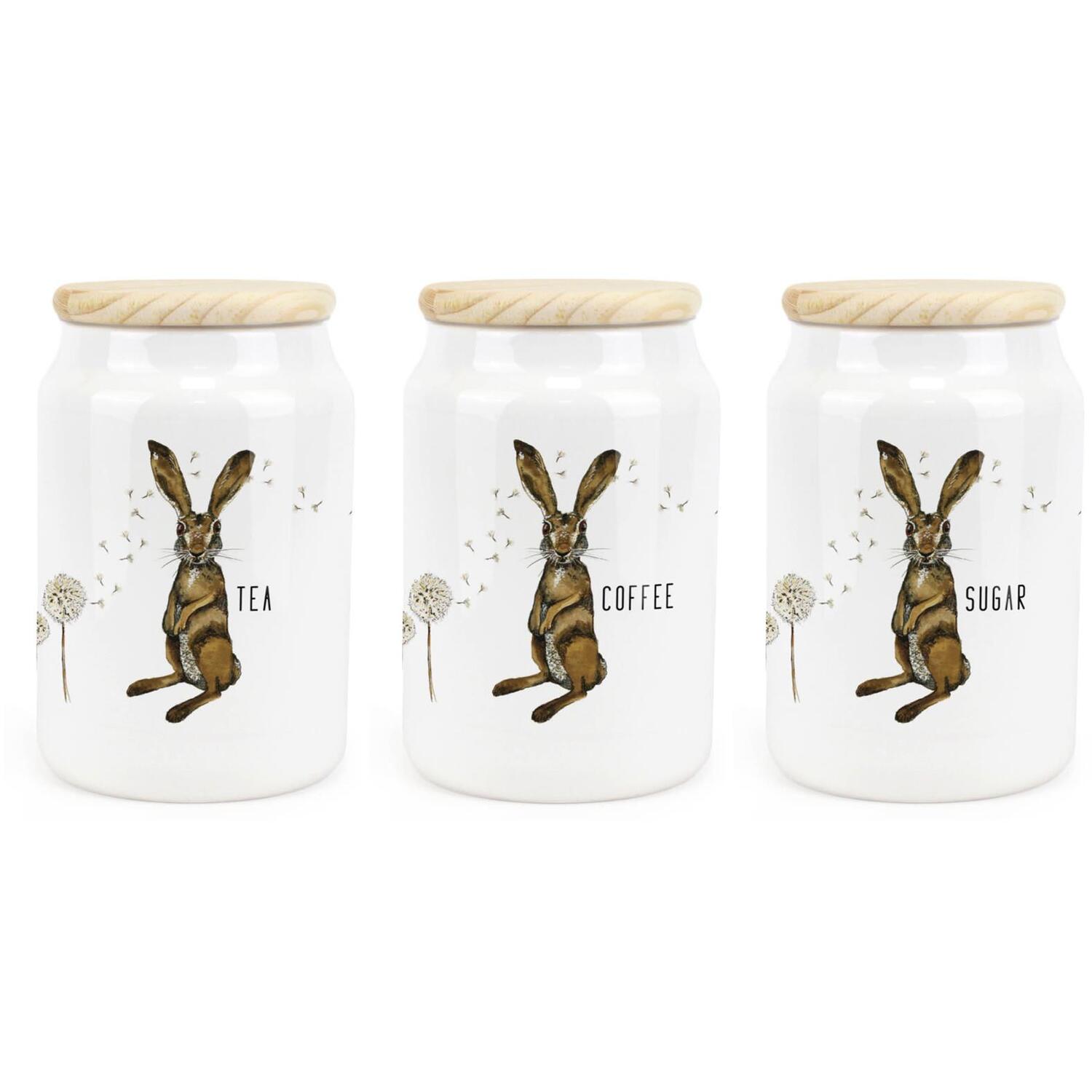Ceramic Tapered Hares & Dandelions Canisters - Tea, Coffee & Sugar Storage Pots - Image 3
