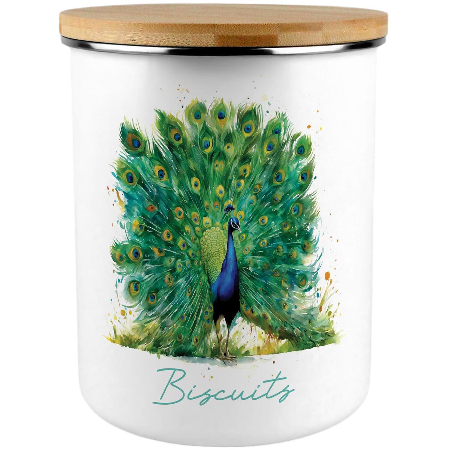 Vibrant Peacock Biscuit Storage Tin - 2.7L Extra-Large Kitchen Canister Gift - Image 3