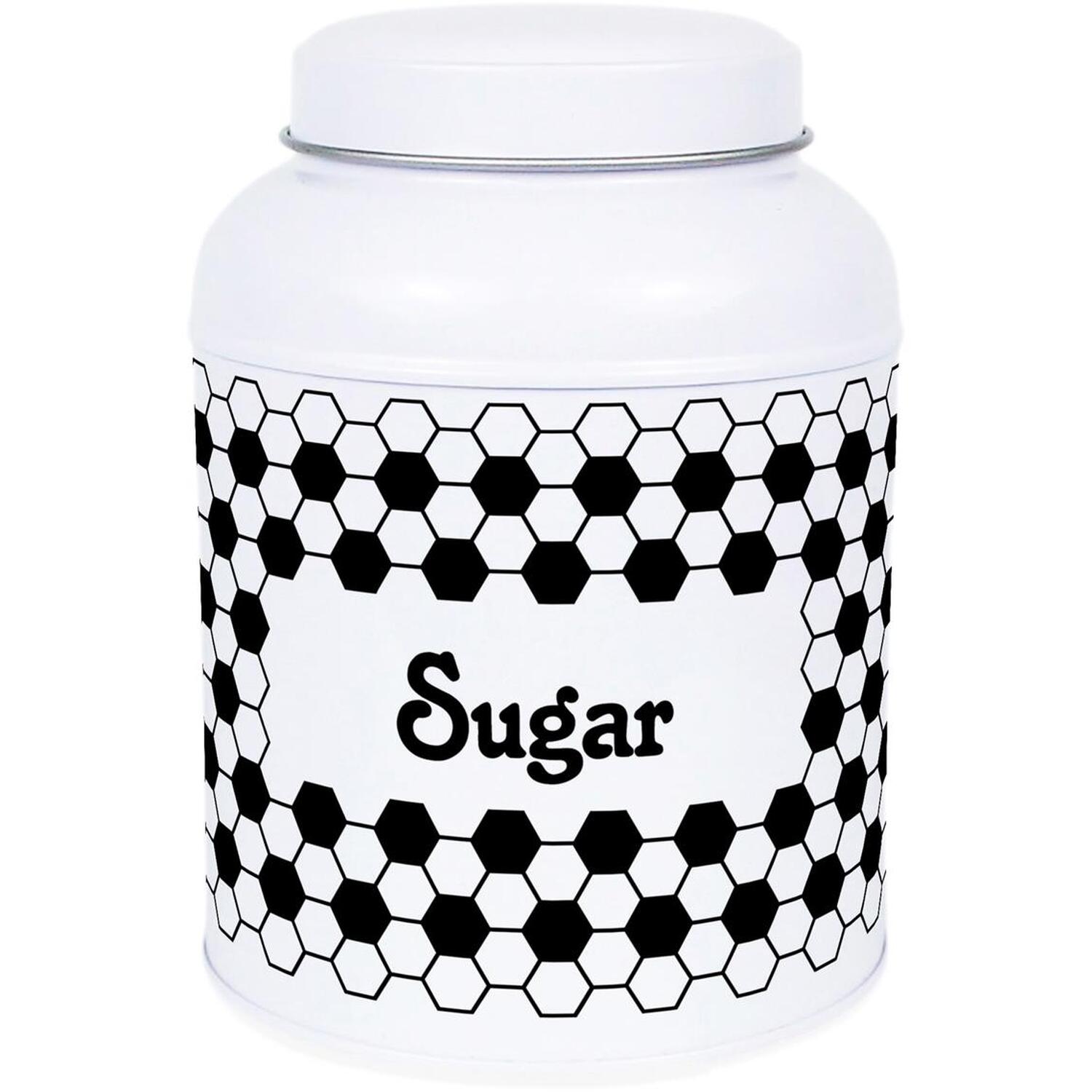 Hexagon Tiles Sugar Canister - Small Domed Lid Kitchen Storage Tin Gift - Image 2