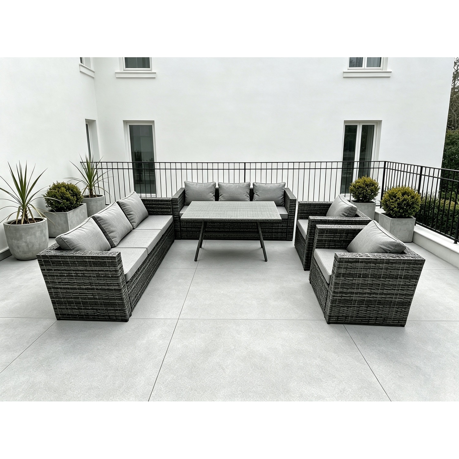 Fimous Unisex Dark Grey Seater Grey Rattan Corner Sofa Set Dining Table 2 Big Footstool Garden Furniture Outdoor In Size 8 - Image 2