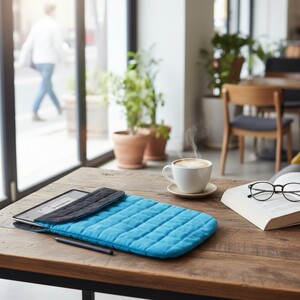Turquoise Padded Laptop Pouch Stonewash Cotton