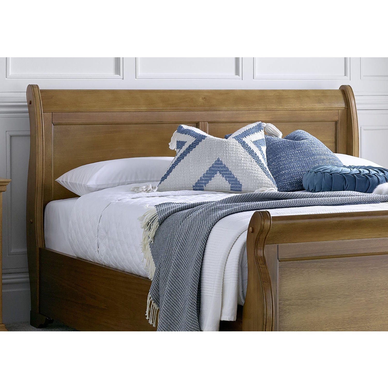 Importas Oak Finish Double Bedframe With High Footend
