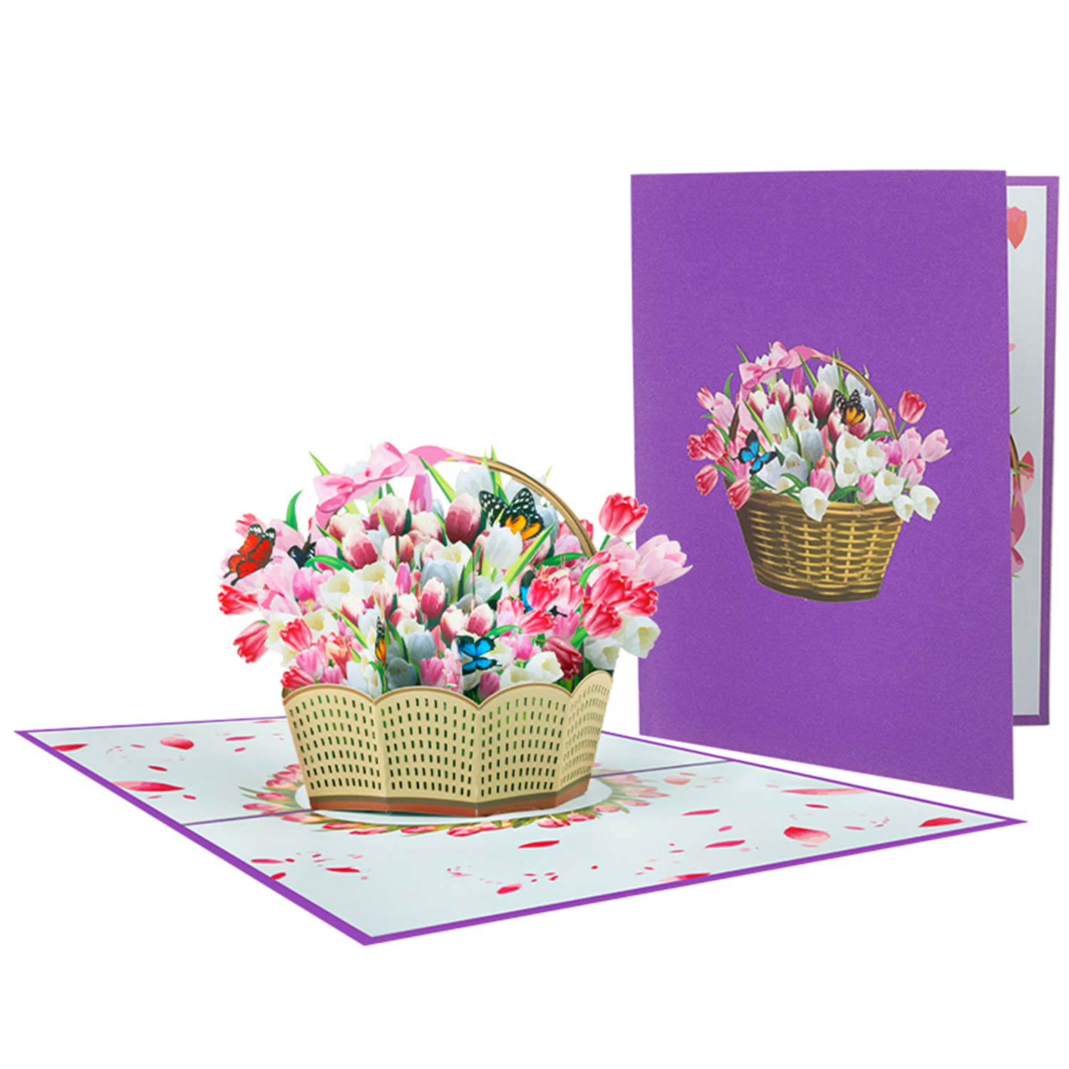 Brightfeel Blooming Elegance Tulip Basket 3D Pop Up Greeting Card - White
