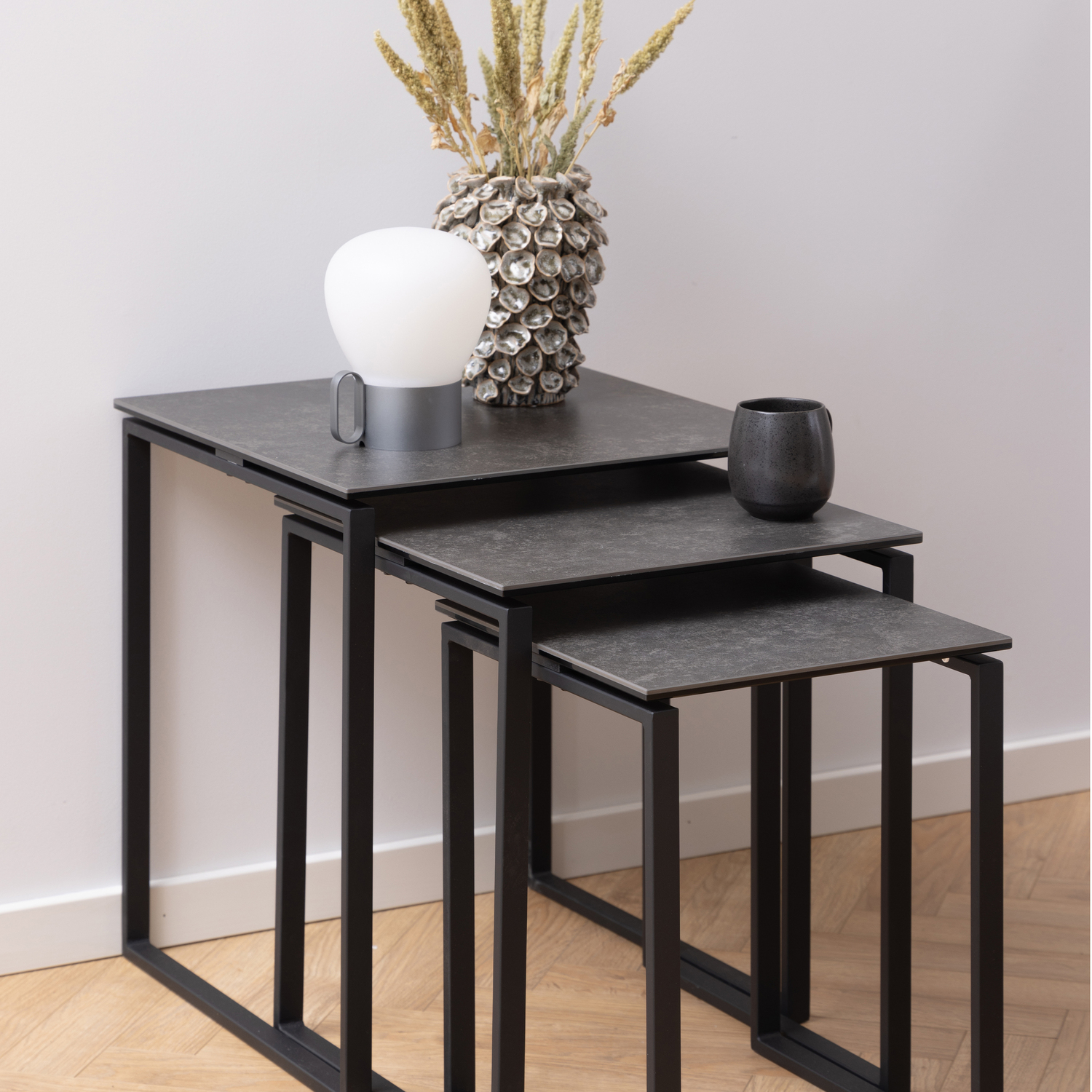 Furniture To Go - Nest of Tables Set of 3 - Black Ceramic Top - Matte Black Steel Base - Image 4