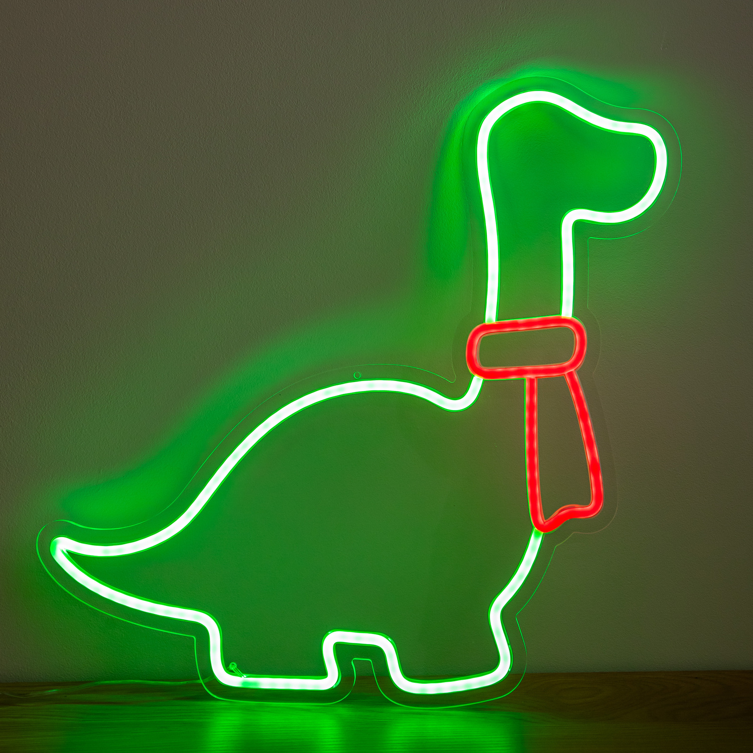 Three Kings 43Cm Light Up Green & Red Neon Dinosaur Christmas Light With Scarf & Stand - Image 3