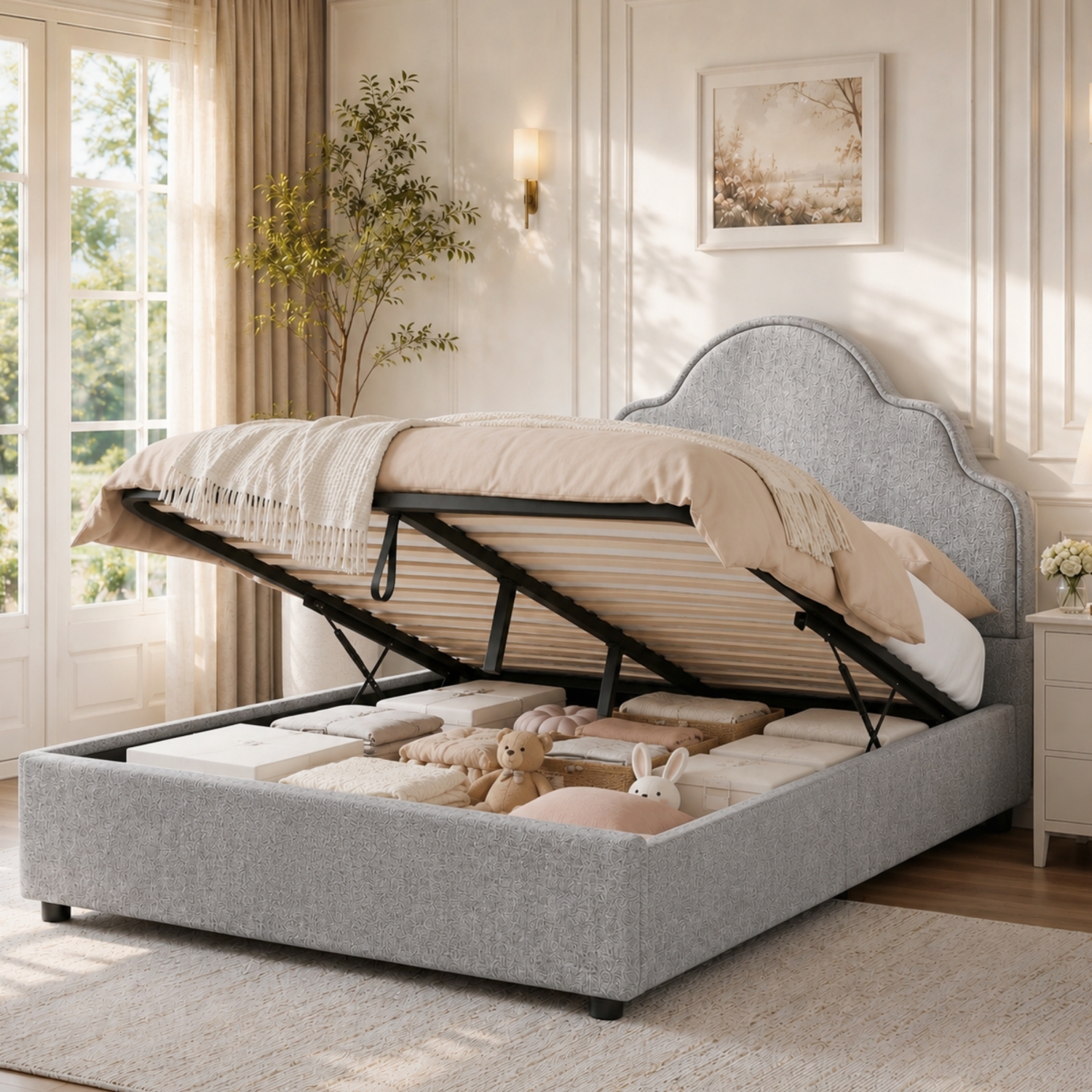 Aka Scalloped Storage Bed With Hydraulic Lift - Grey