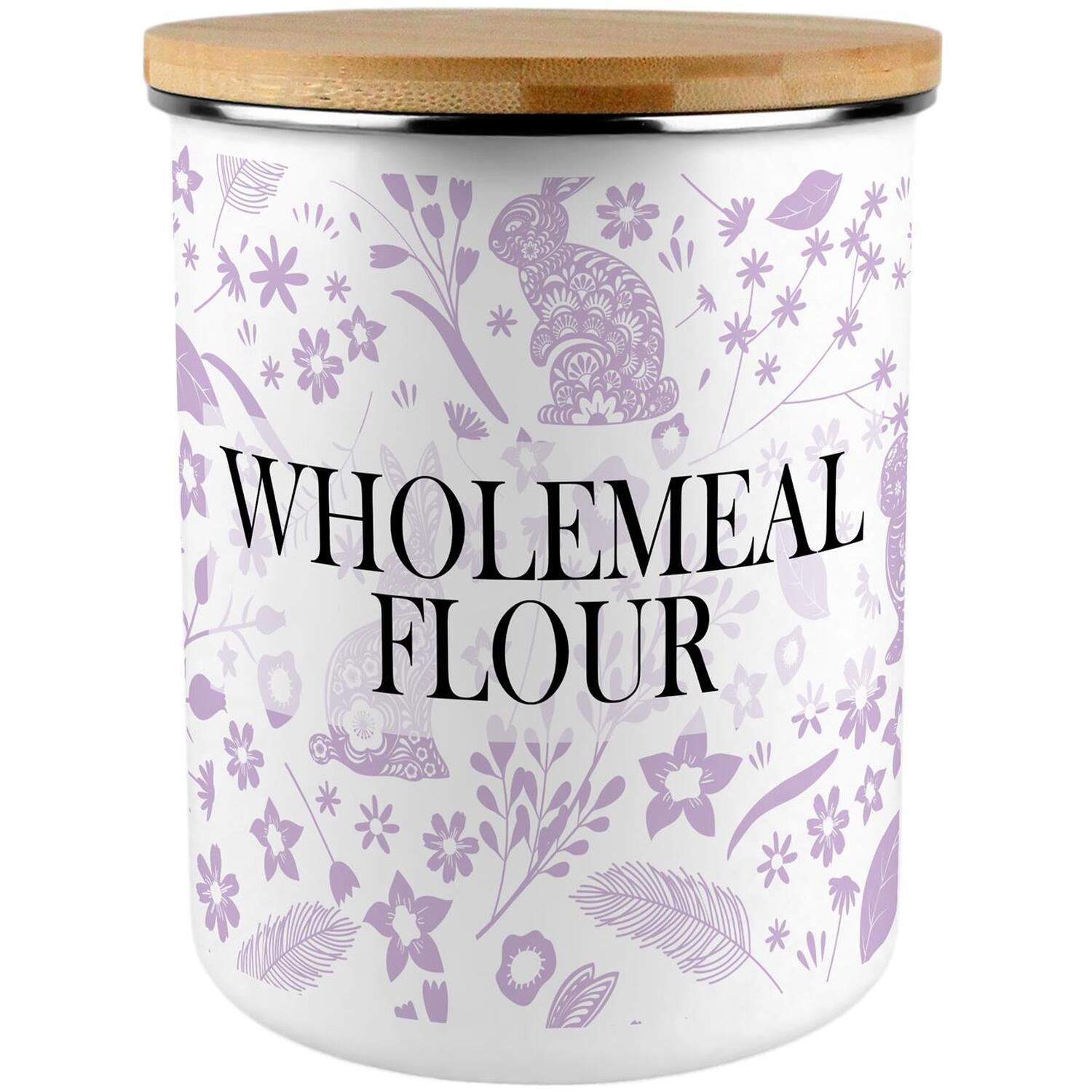 Lilac Rabbits Wholemeal Flour Storage Canister - XL Enamel Container Home Gift - Image 2