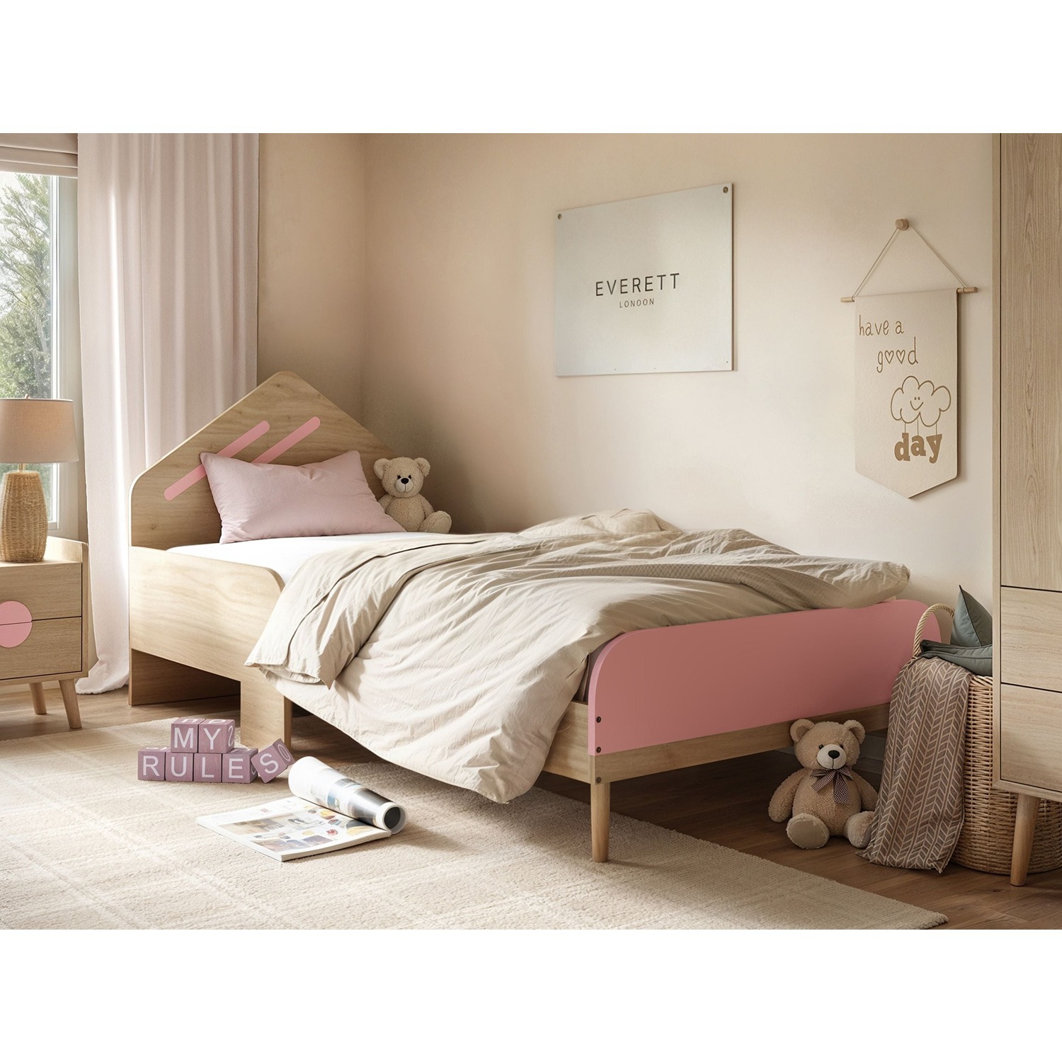 Flair Noah Single Bed Oak - Pink
