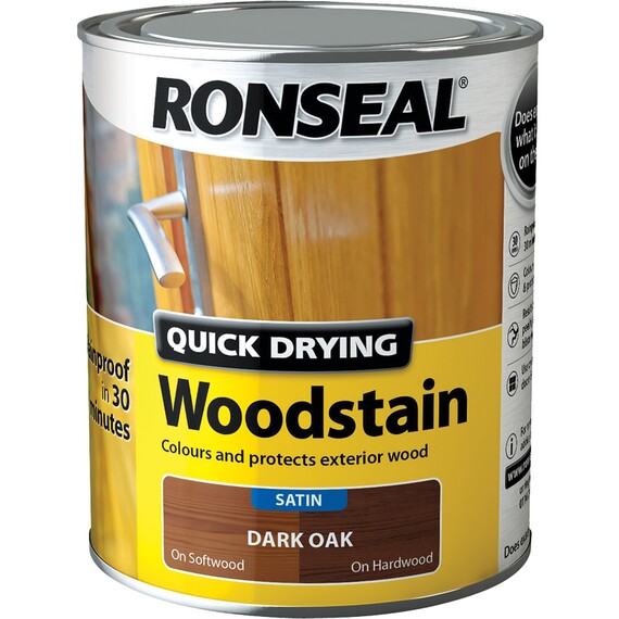 Ronseal Quick Dry Woodstain Satin Dark Oak 750ml.