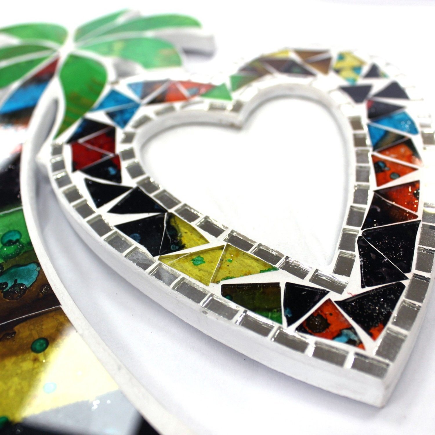 Heart Coconut Tree Double Mosaic Picture Frame Wall Mount - Multi