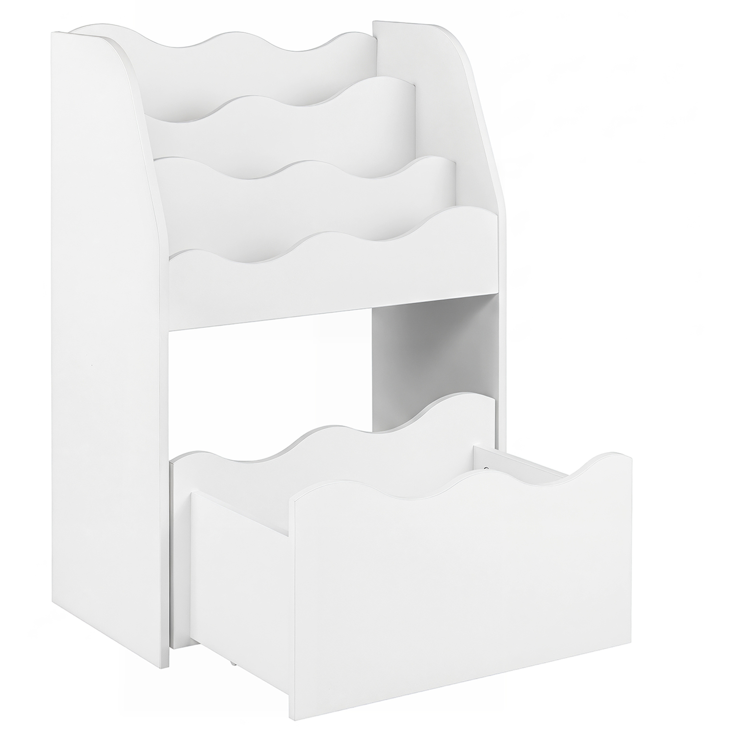 Costway 3 Tier Wooden Kids Book Shelf With Large Drawer - White