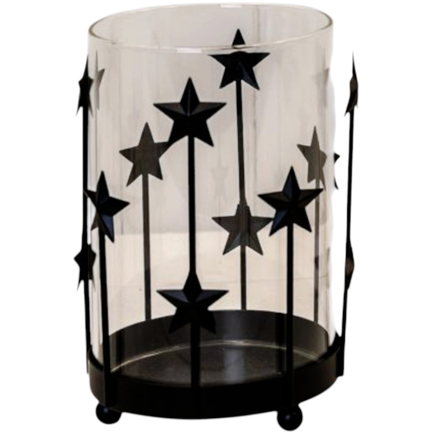 Four Candle Medium Black Metal Star Candle Holder with Glass Insert - Black
