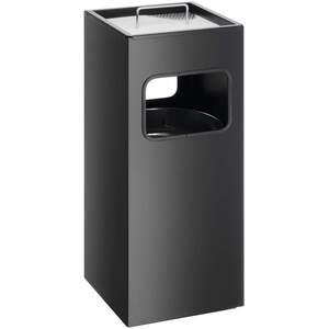 Square Metal Waste Bin with Integrated Sand Ashtray - 17L - Black