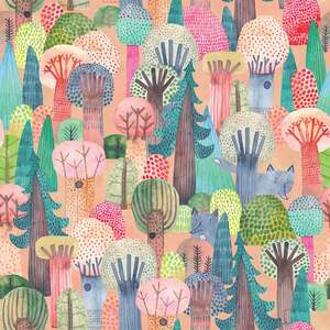 Wolves in the Wood Wallpaper Sample, Brights