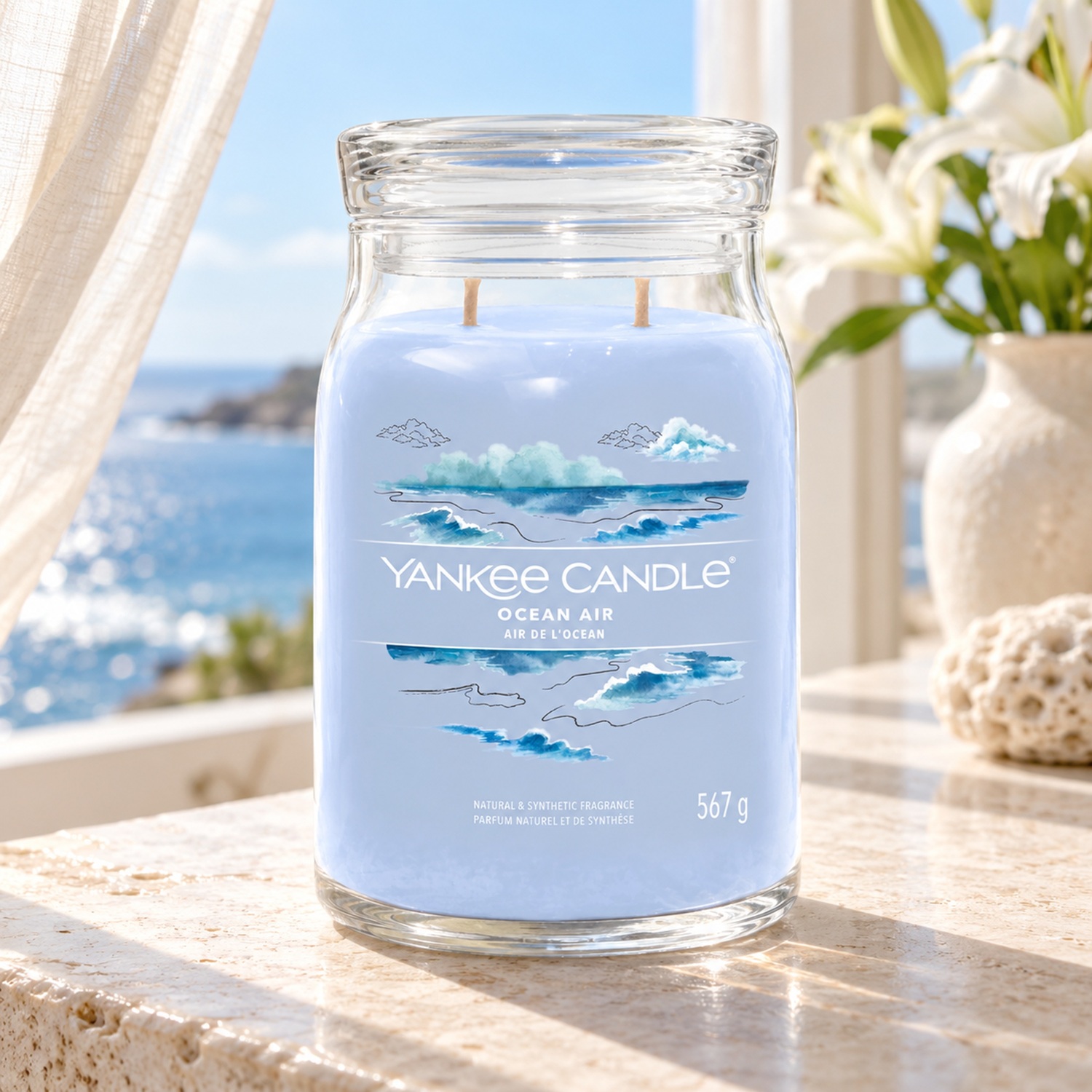 Yankee Candle Ocean Air Signature Large Jar Scented Candle 567G Double Wick - Blue