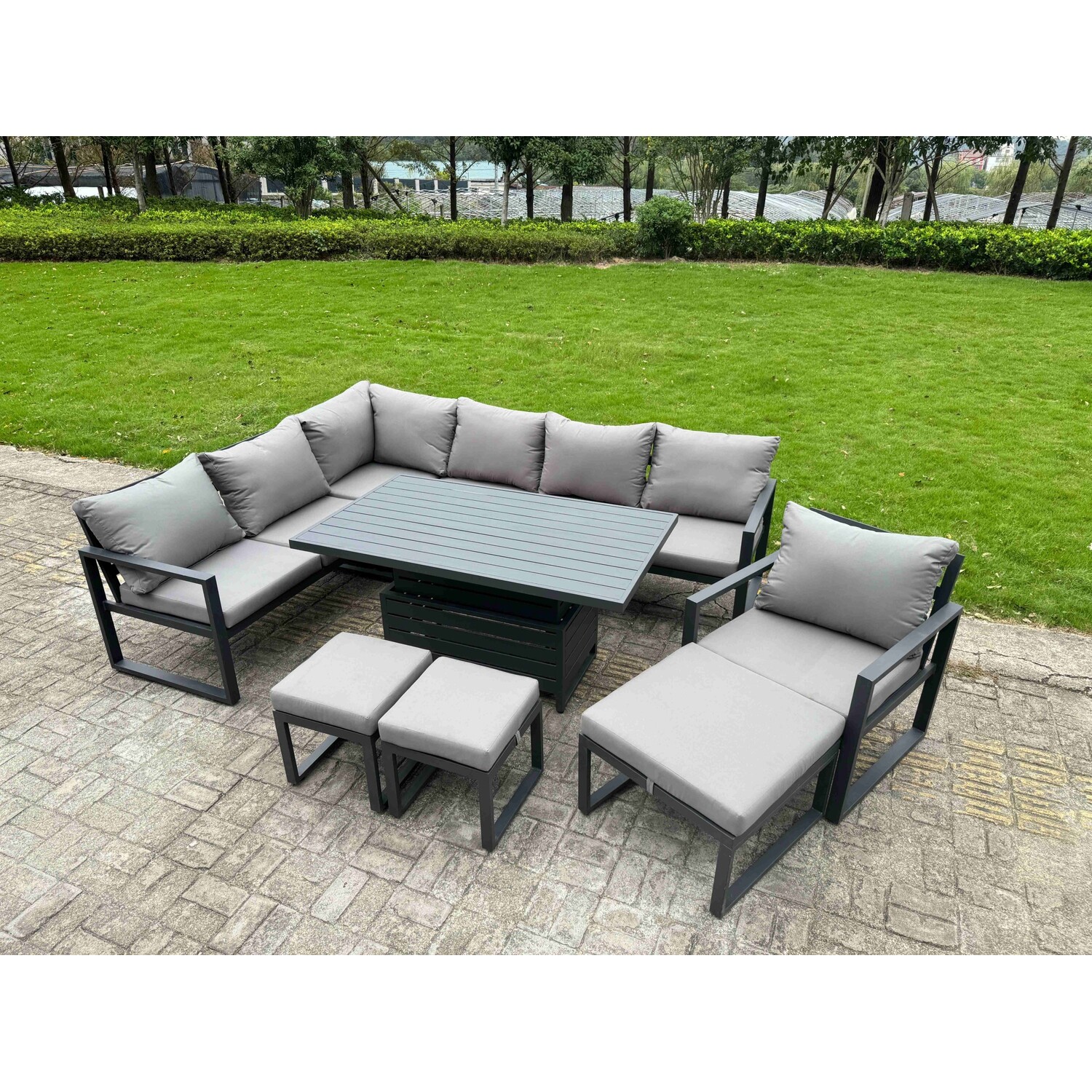 B&Q - Aluminium Adjustable Rising Lifting Dining Table Sofa Set 10 Seat Aluminium Garden Furniture Sets Dark Grey - Image 3