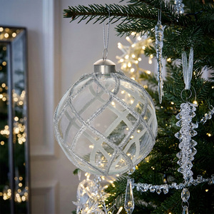 Silver Glitter Wrapped Patterned Bauble