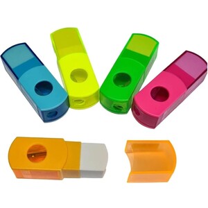 Neon 2 in 1 Sharpener and Eraser Set - Assorted Colours / 5 Pack