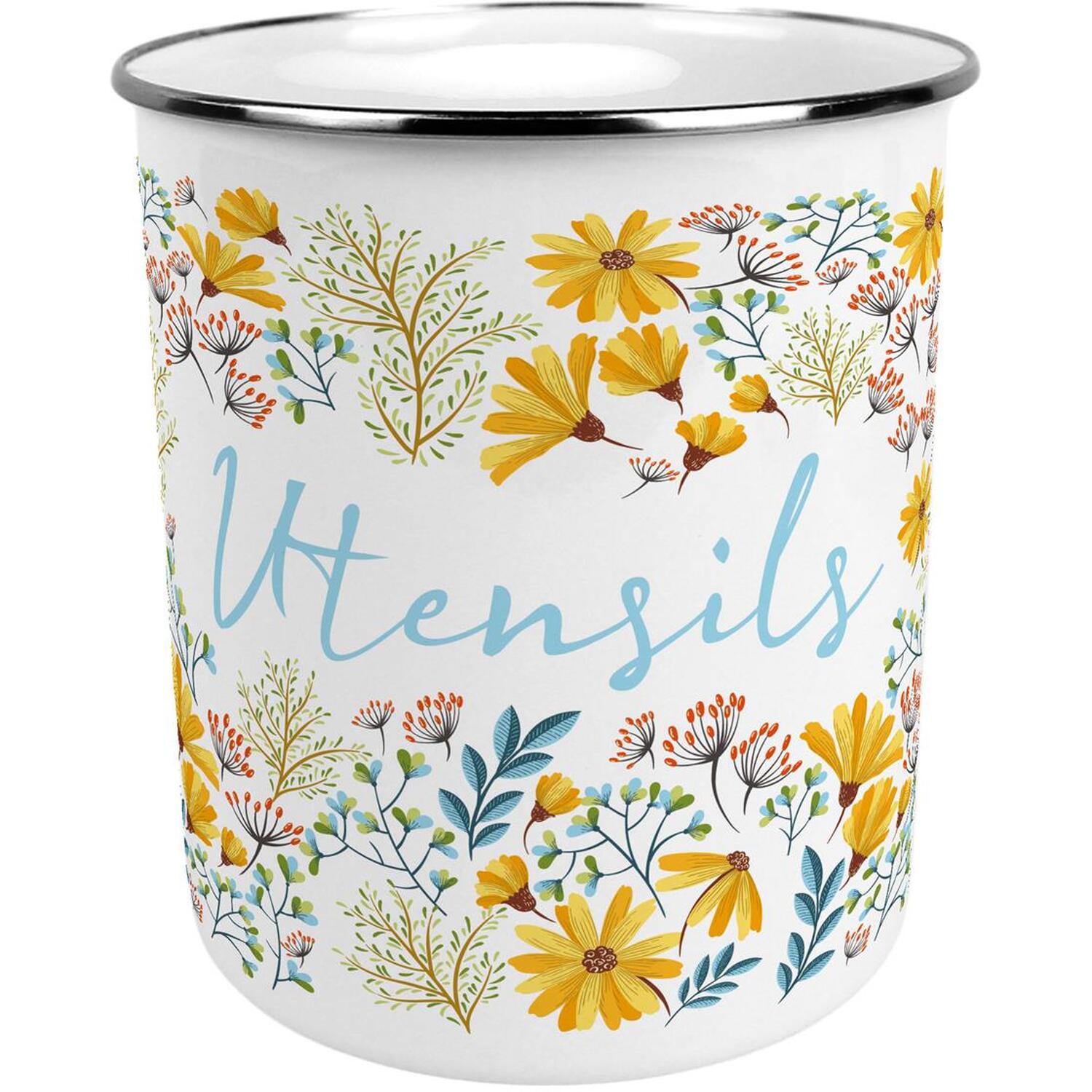 Yellow Daisies Metal Kitchen Utensil Storage Pot - Floral Kitchen Organiser Gift - Image 2