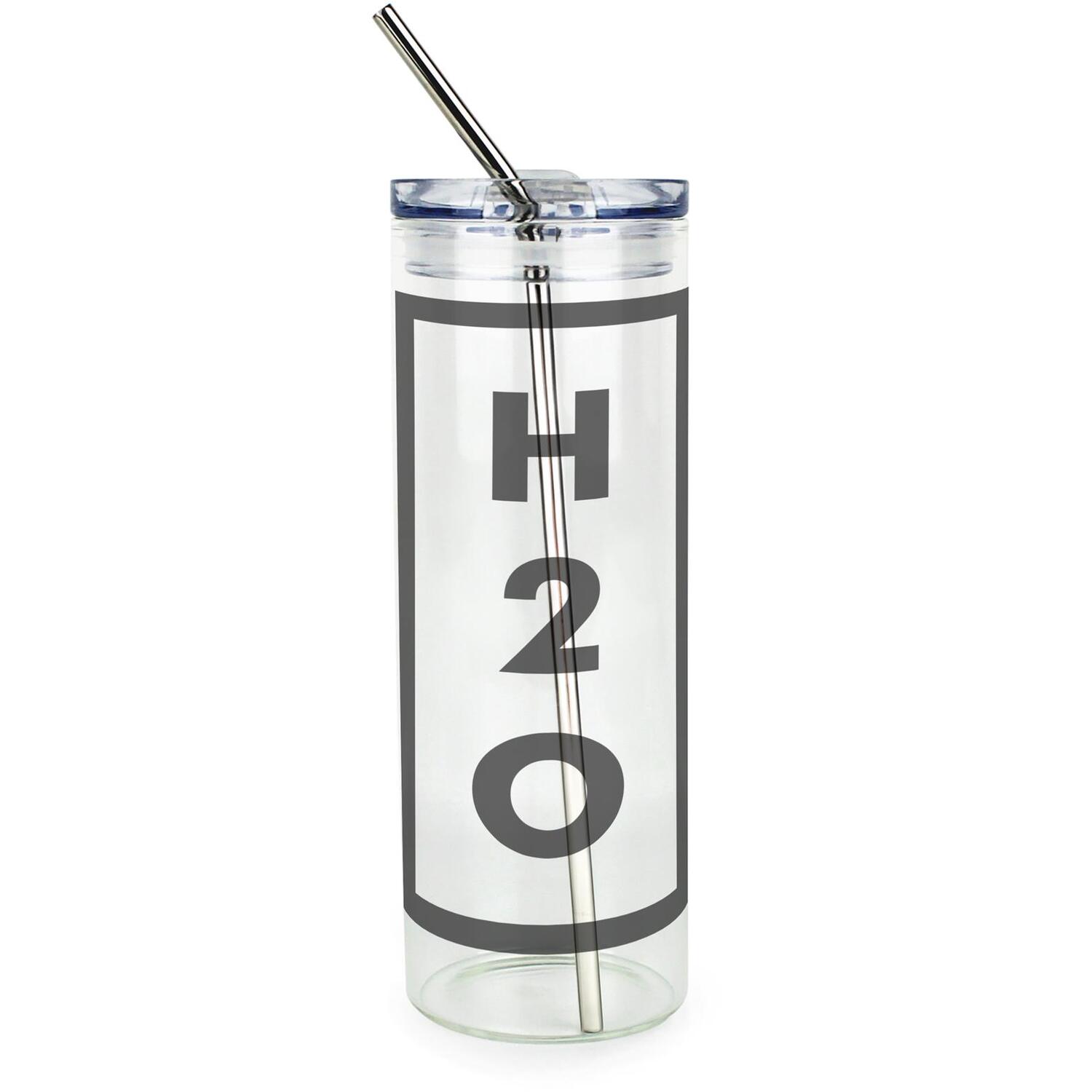Purely Home Minimalist H2o Clear Glass Travel Flask With Straw