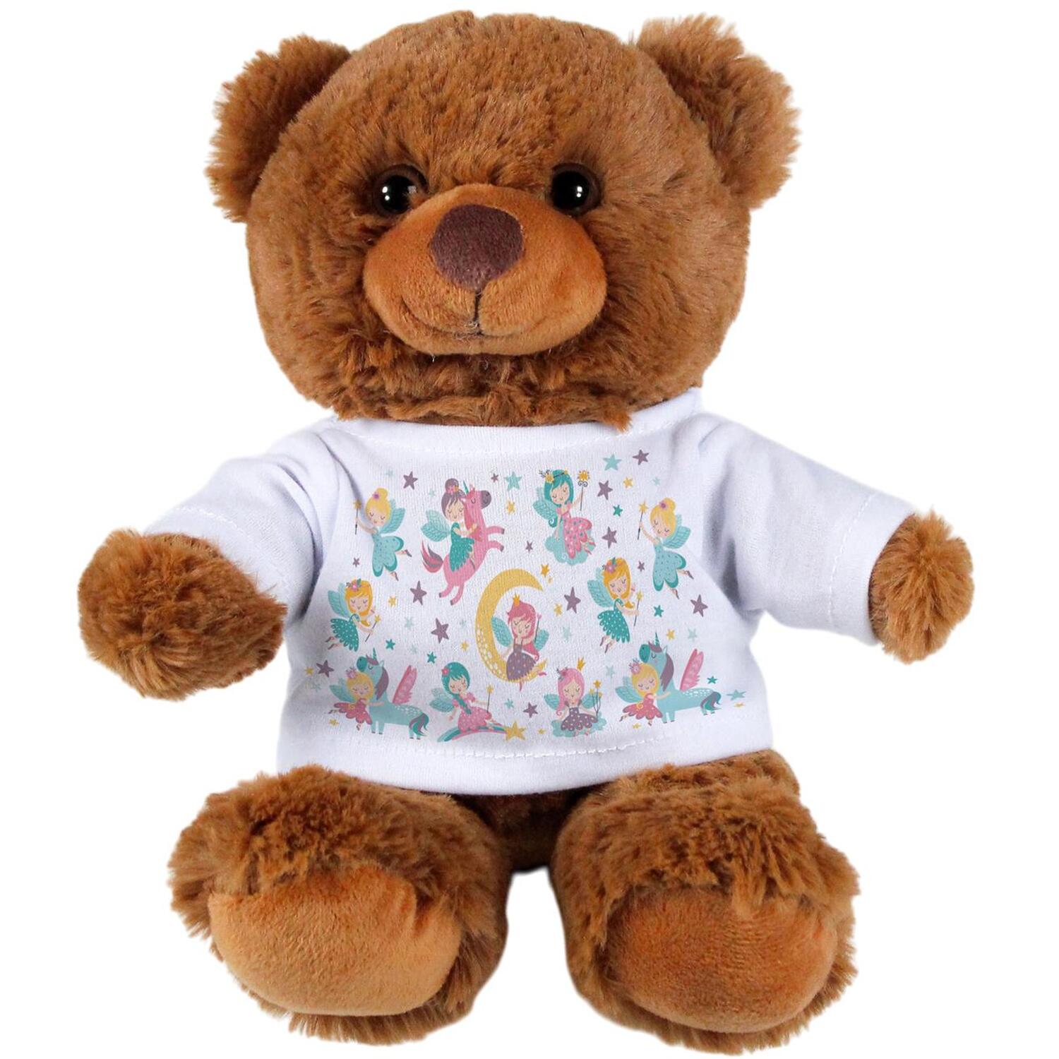 B&Q - Unicorn Fairies Teddy BearSmall Plush Toy Gifts For GirlsDark Brown Stuffed Animal With Printed T-Shirt - Image 2