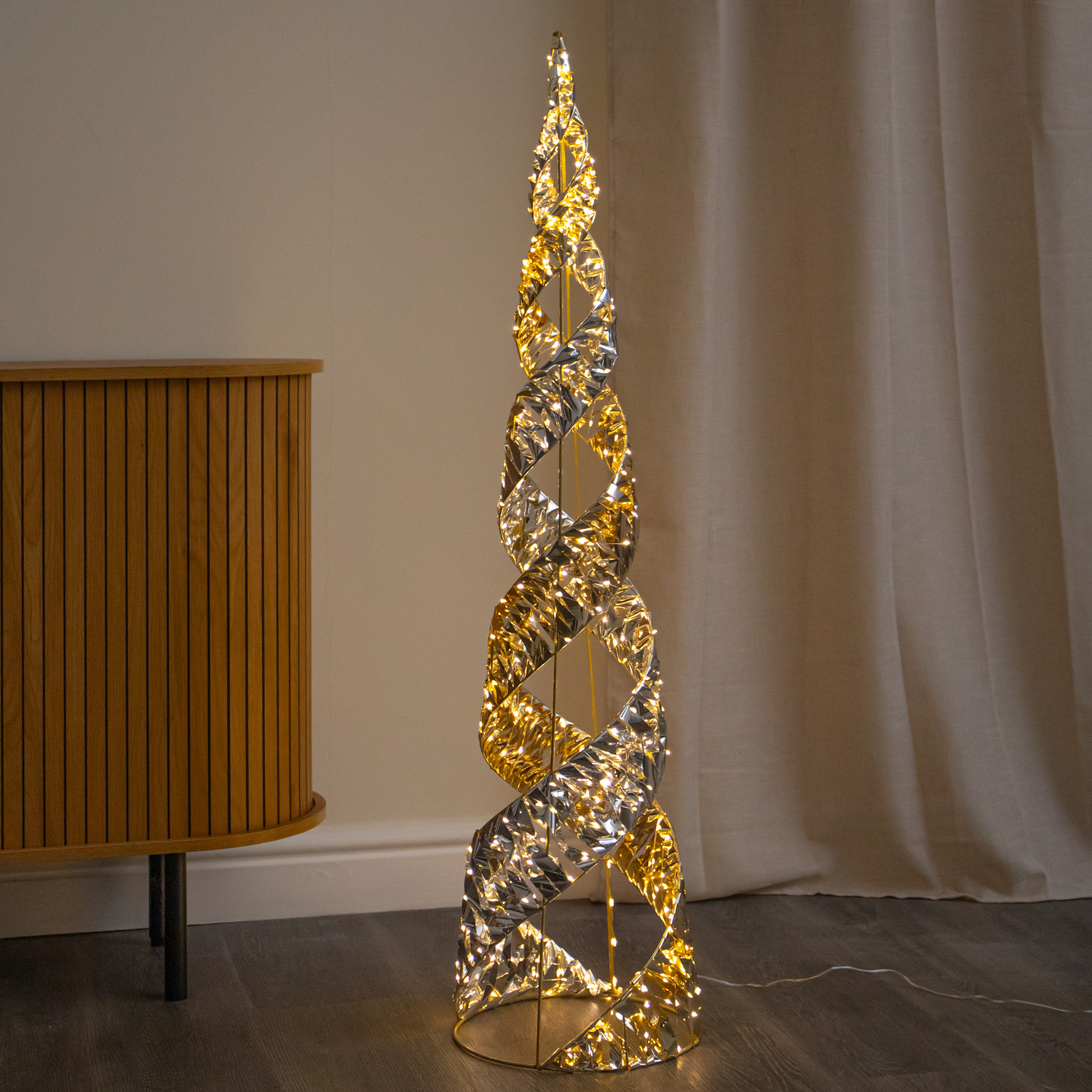 Silver/Gold/White 120Cm & Helix Christmas Cone Tree With Warm Leds - Image 3