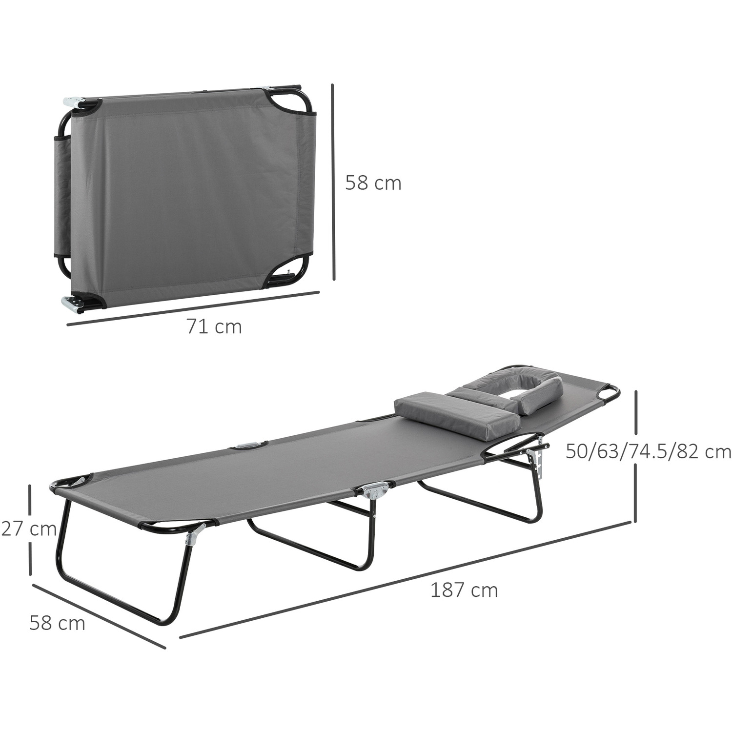 Outsunny Folding Sun Lounger With Pillow - Grey 1 Piece
