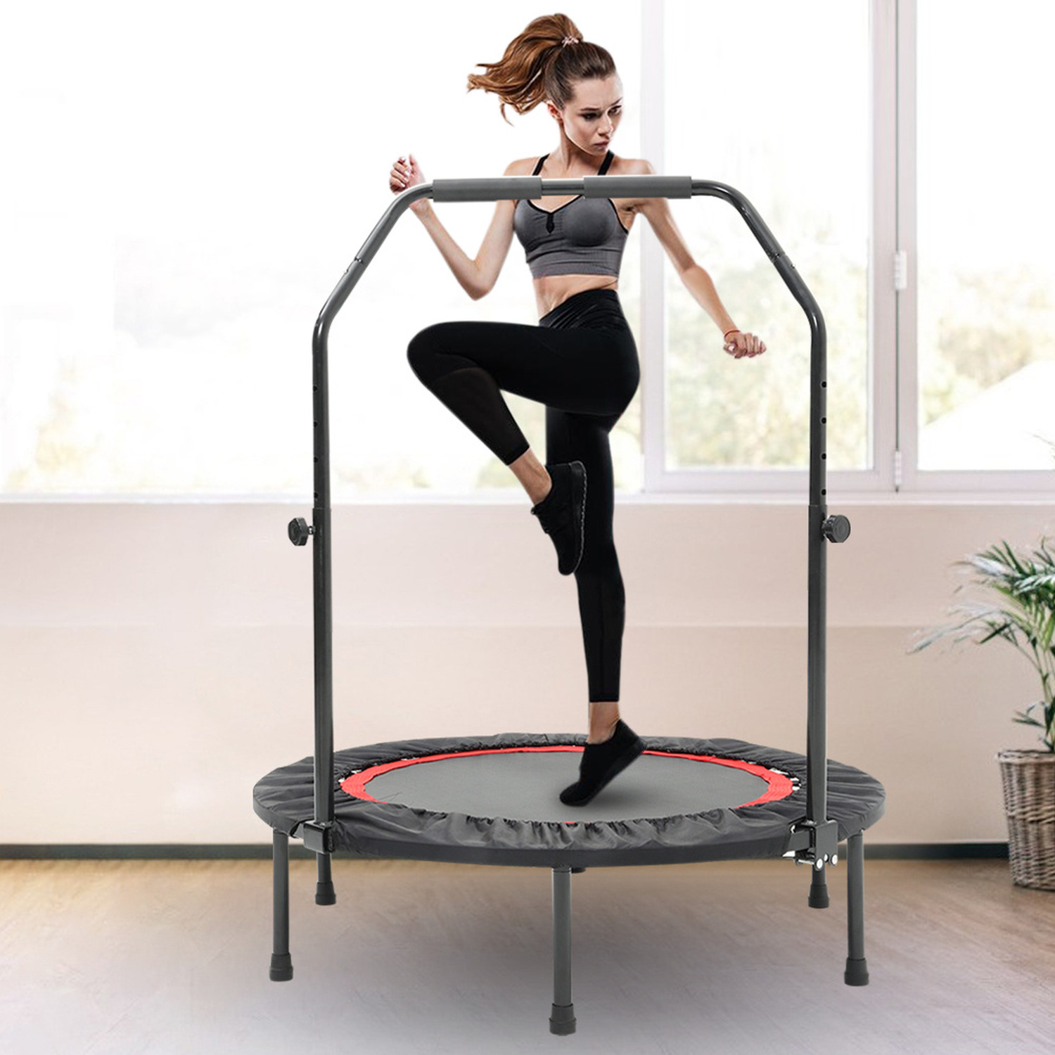 Image of Foldable Trampoline for Fitness and Workout - Black Red / 100cm