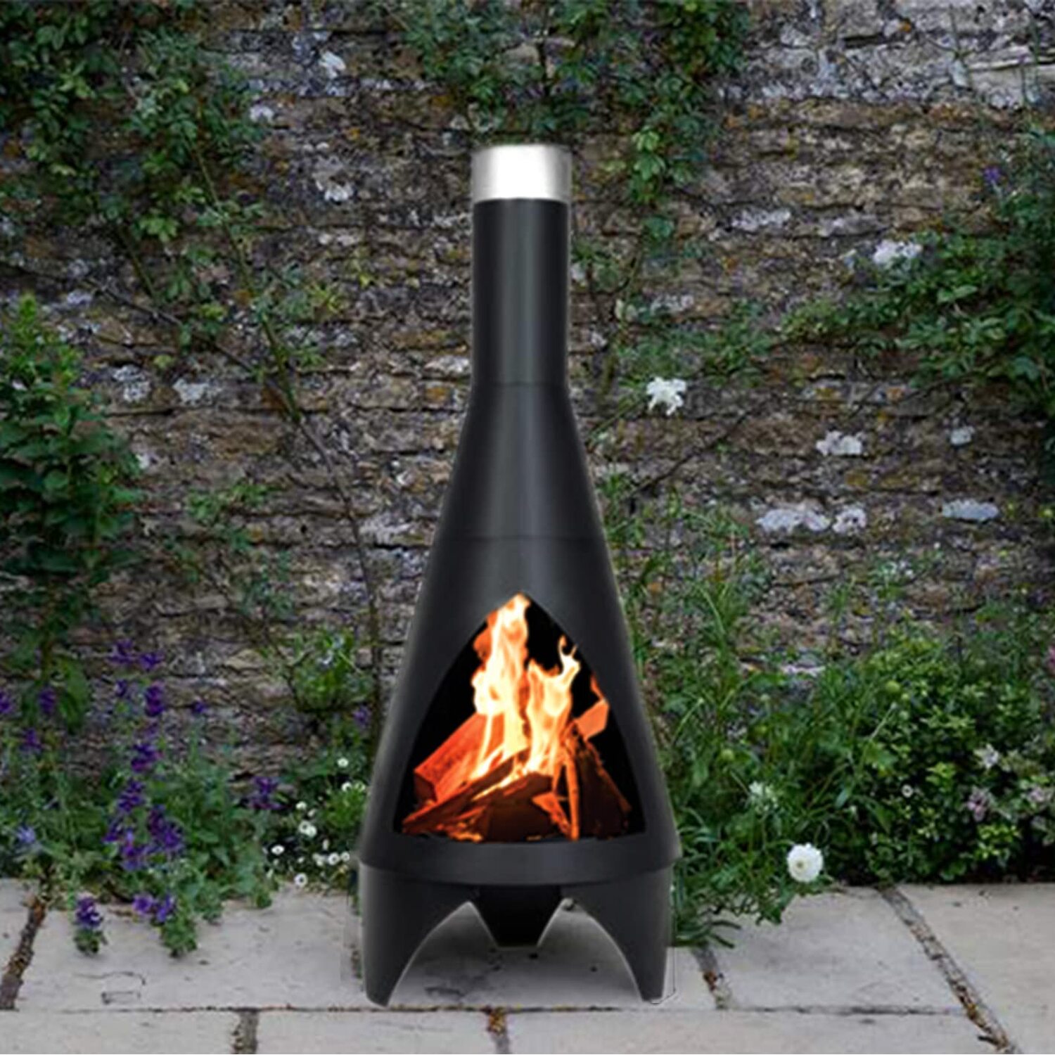 Tower Chiminea Log Burner with Weatherproof Cover