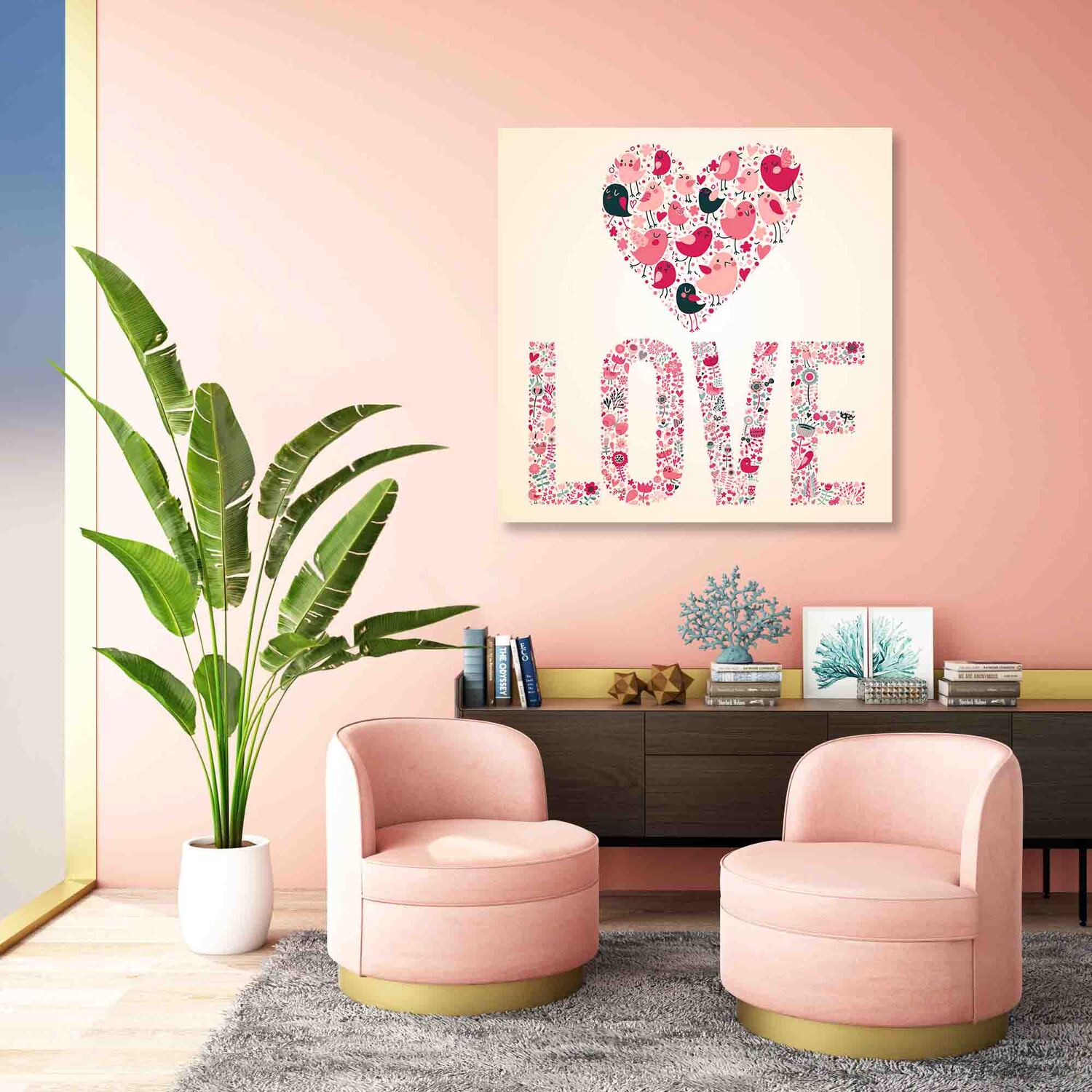 'Concept Romantic' Graphic Art on Canvas - Red / 41cm / 31cm