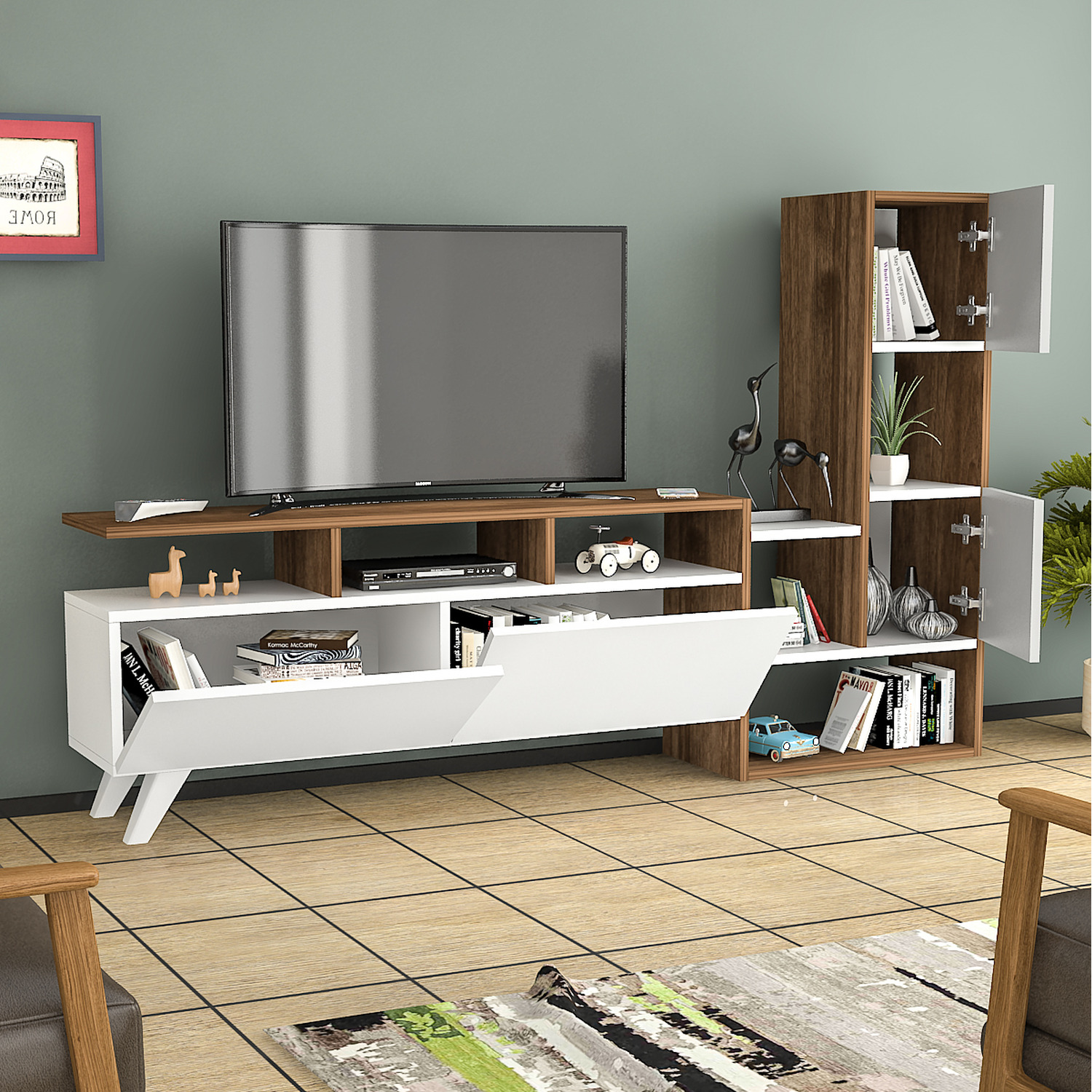 Tv Stand And Media Console Dapne - White - Walnut