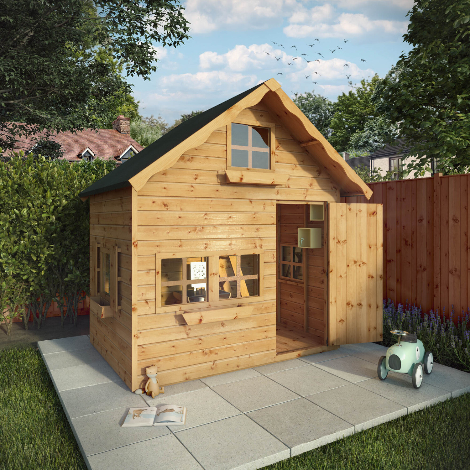 Image of Children's Double Storey Swiss Playhouse - Brown / No Veranda / 7ft x 7ft