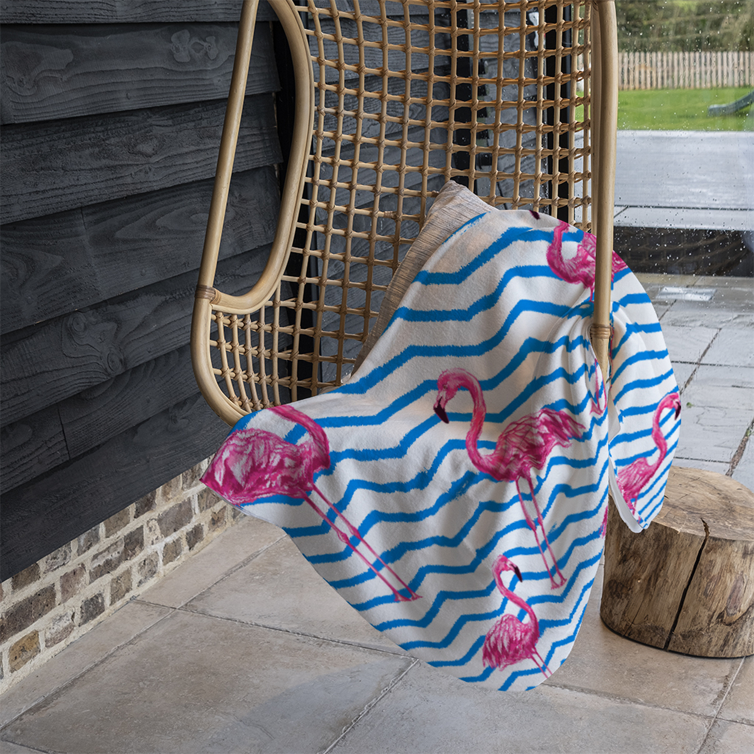 Flamingo  Blue Geometric Lines Blanket - Blue