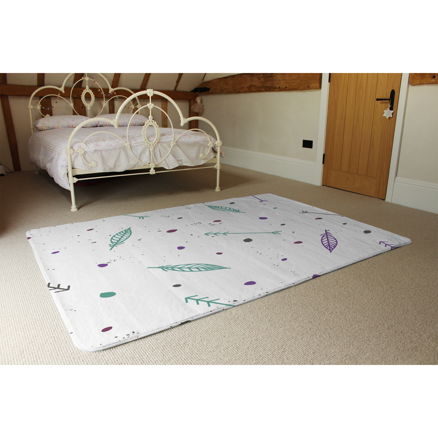 Boo Outline Rug Cute Cartoon Feathers And Arrows In Boho Style Rug