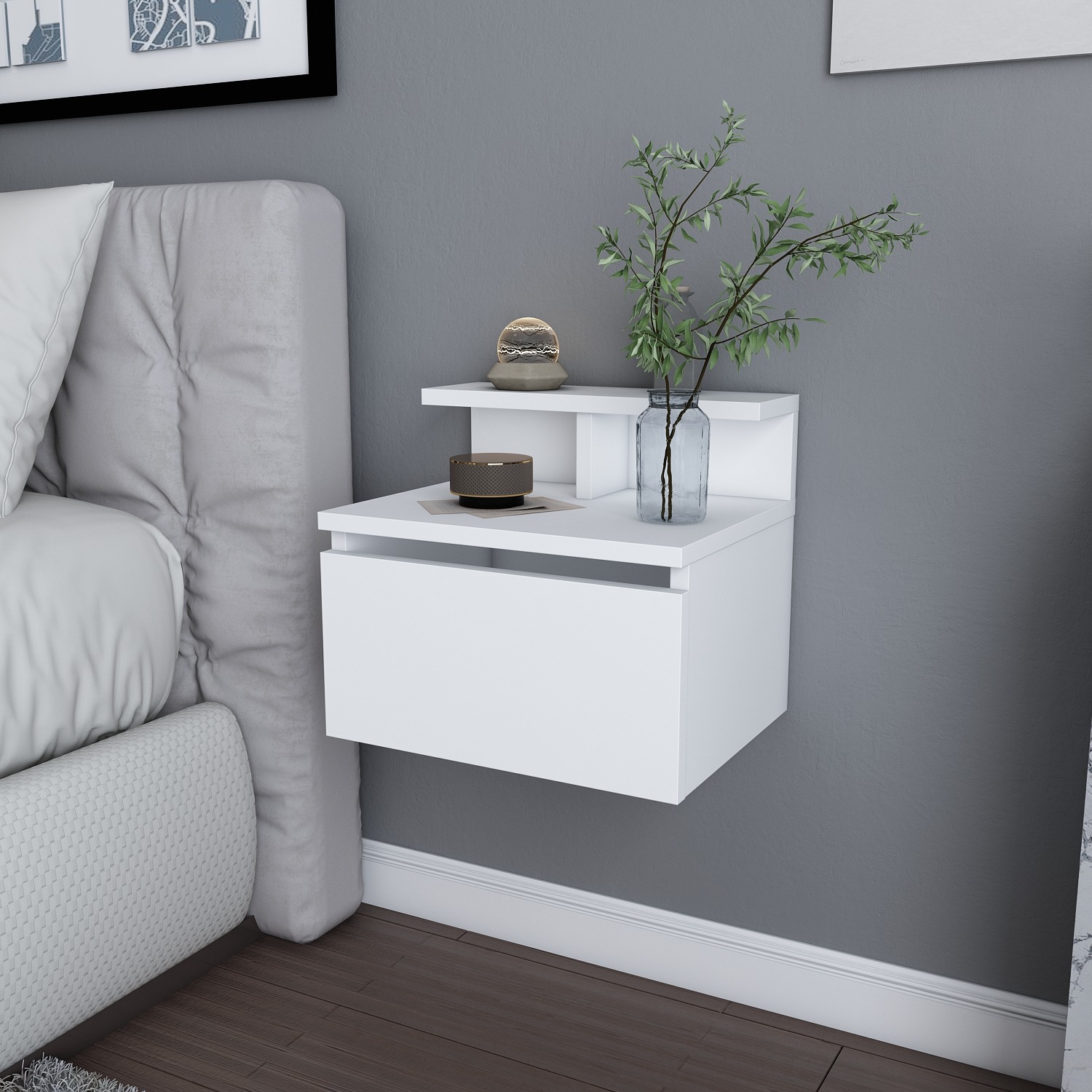 Decorotika - Aleph Floating Stylish Nightstand Bedside Table - White thumbnail