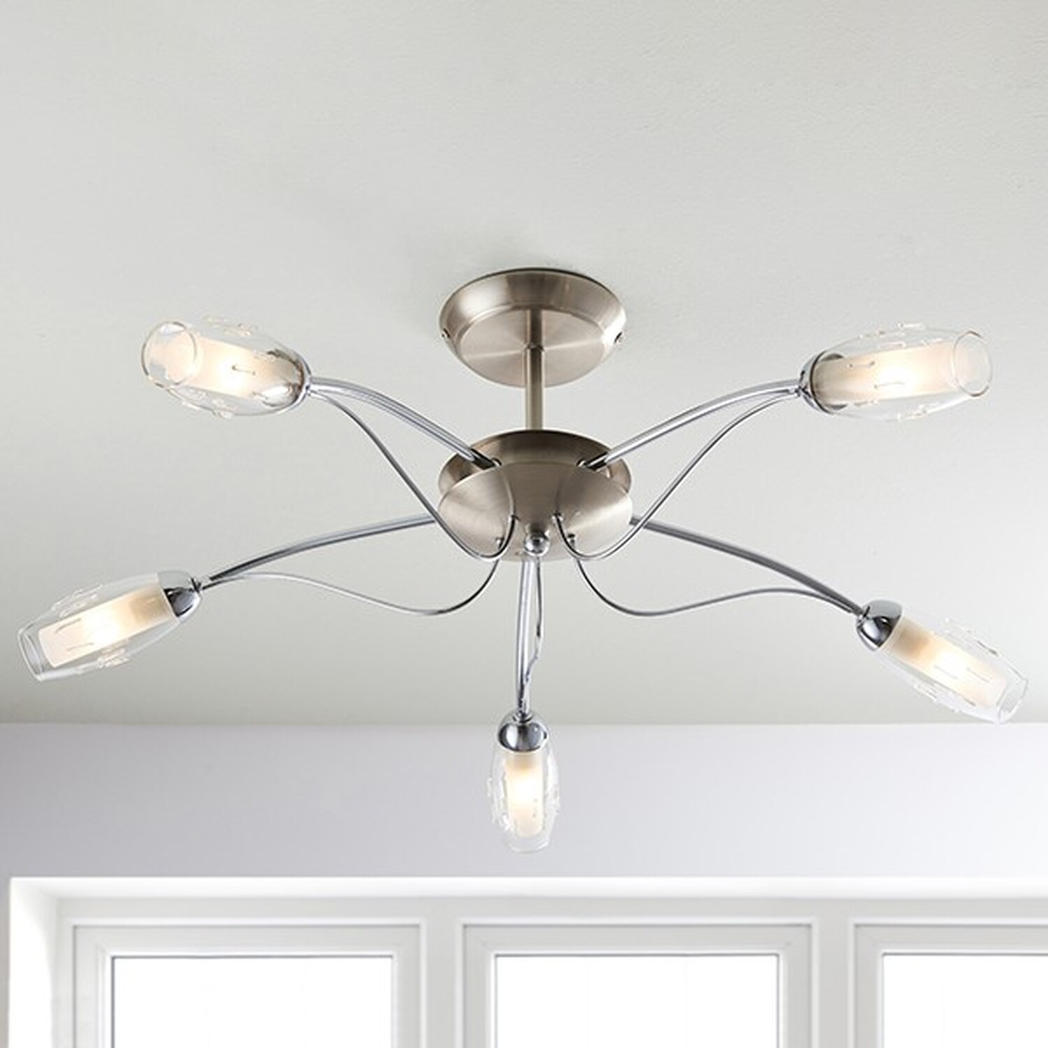 Mercury 5 Light Semi Flush Ceiling Light Satin Chrome, Clear Glass ...