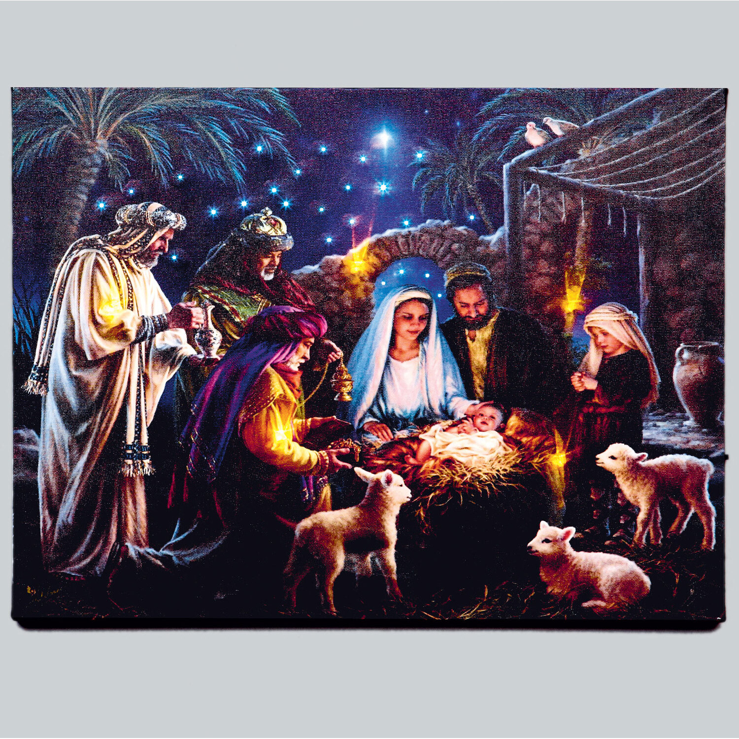 Premier Nativity Scene Fibre Optic Wall Canvas - Blue
