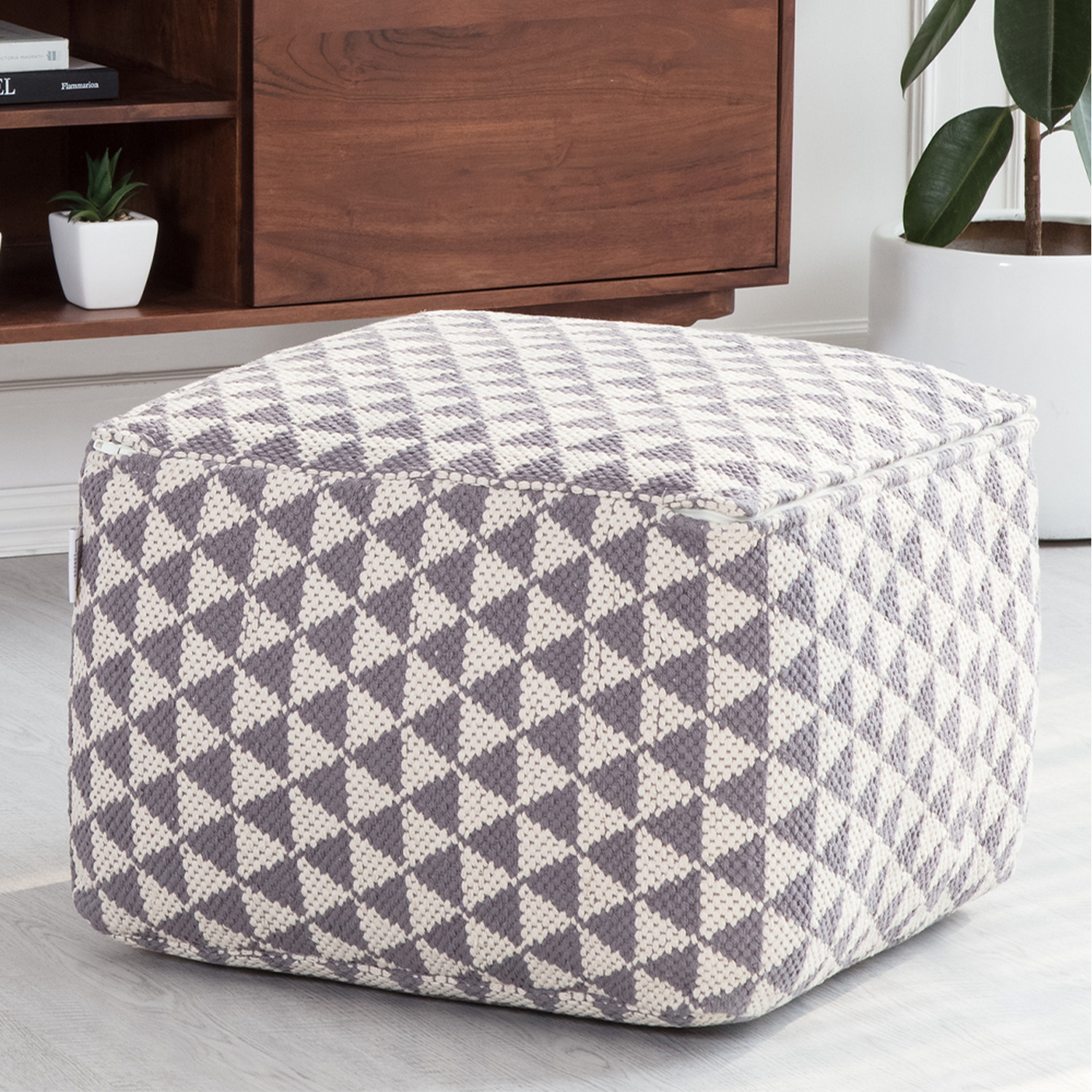 Beziers Triangles Pouffe - Grey Ivory