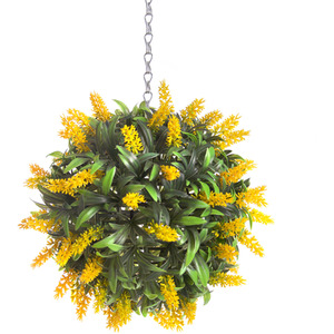Best Artificial 24cm Yellow Lush Lavender Hanging Basket Flower Topiary Ball