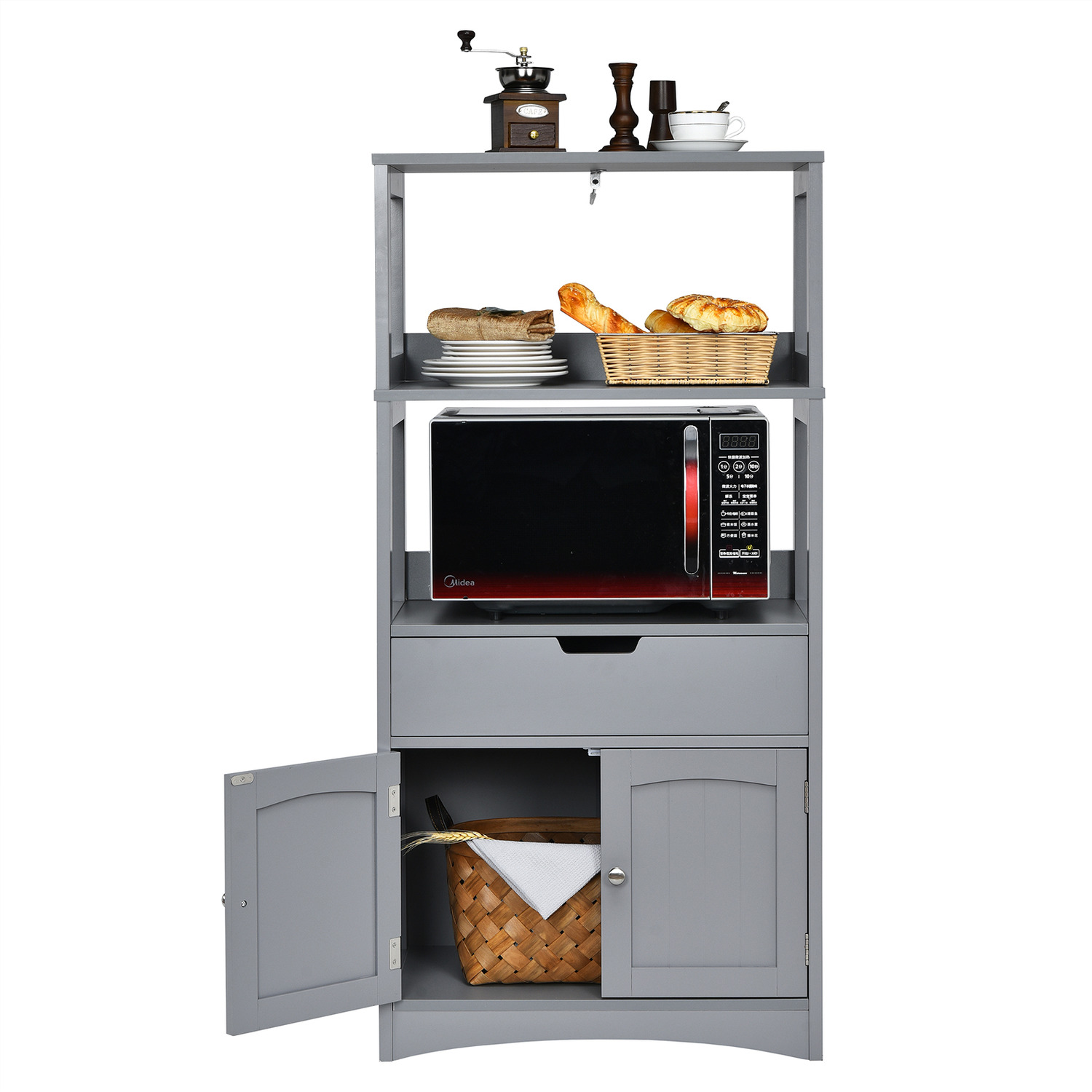 Costway Freestanding Bathroom Cabinet-grey - Grey
