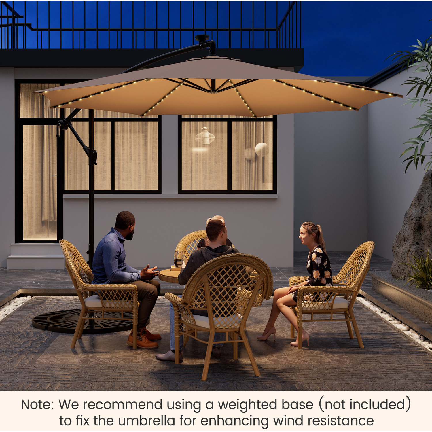 Costway Solar-Powered Patio Offset Umbrella Outdoor Umbrella
