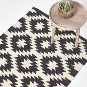 Homescapes Zurich Handwoven Black White Cotton Geometric Kilim Rug