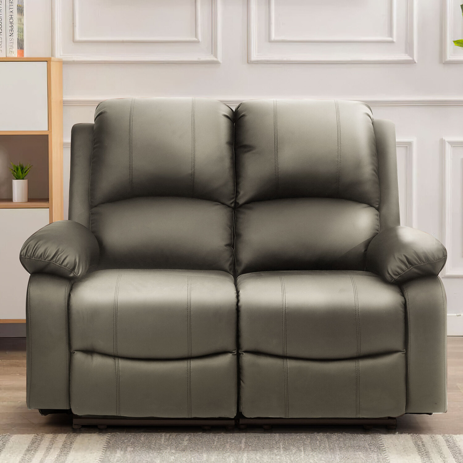 Bonded Leather Reclining 2 Seater Sofa - Light Grey