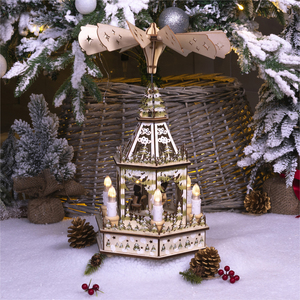 Battery Powered Wooden Christmas Pyramid with 6 LED Lights