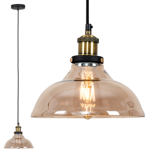 Industrial Black And Gold Amber Glass Pendant Ceiling Light