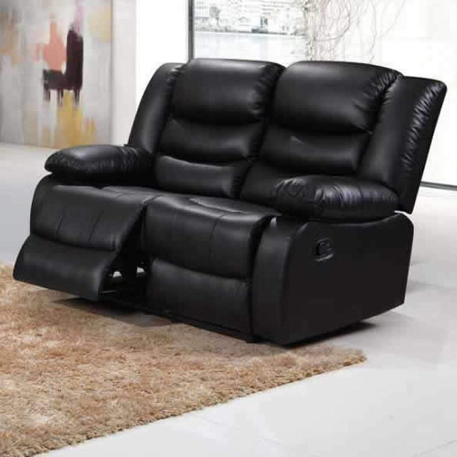 ECO LIVING - Recliner Sofa 2 Seater - Leather Black thumbnail