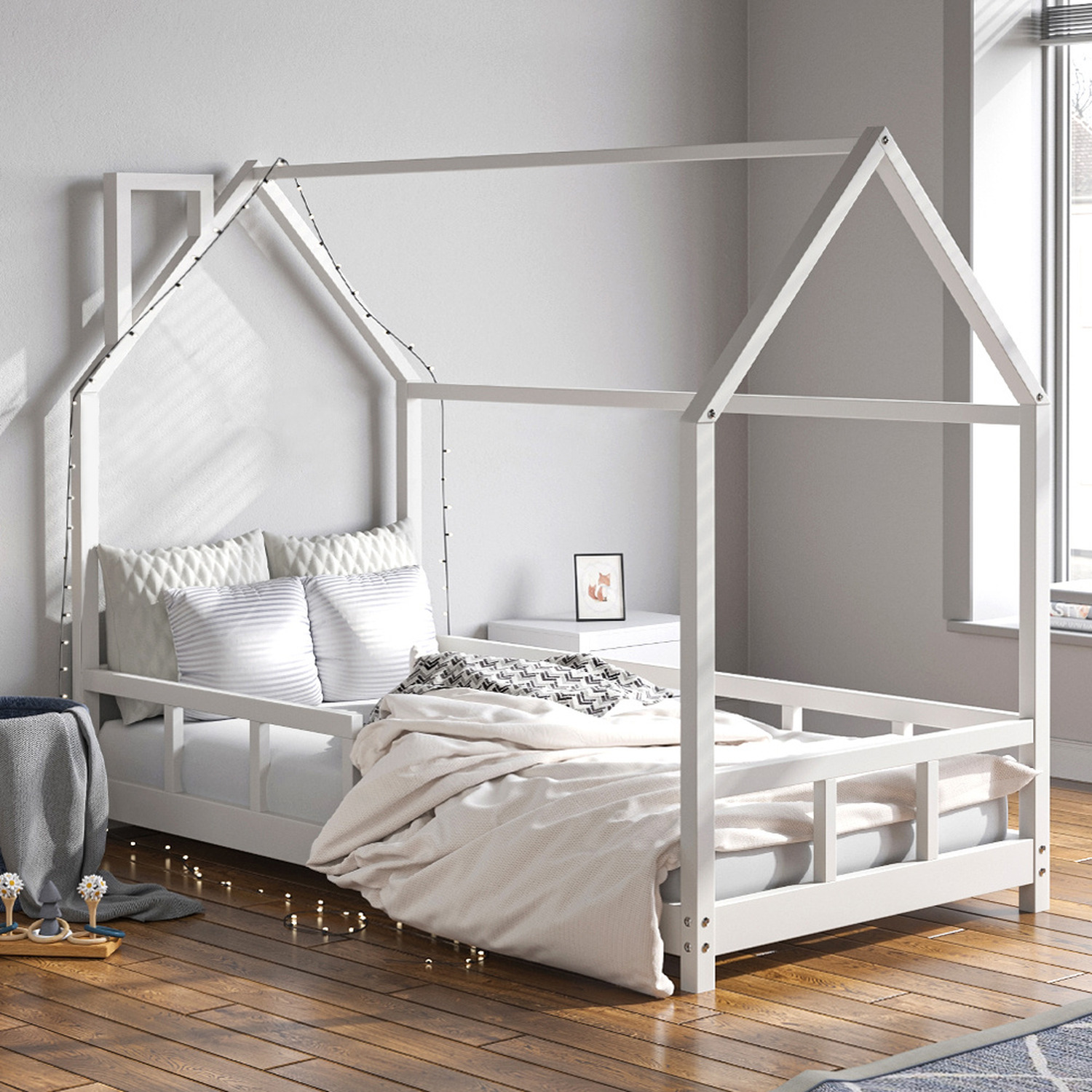 Pine Wood Toddler Bed - White