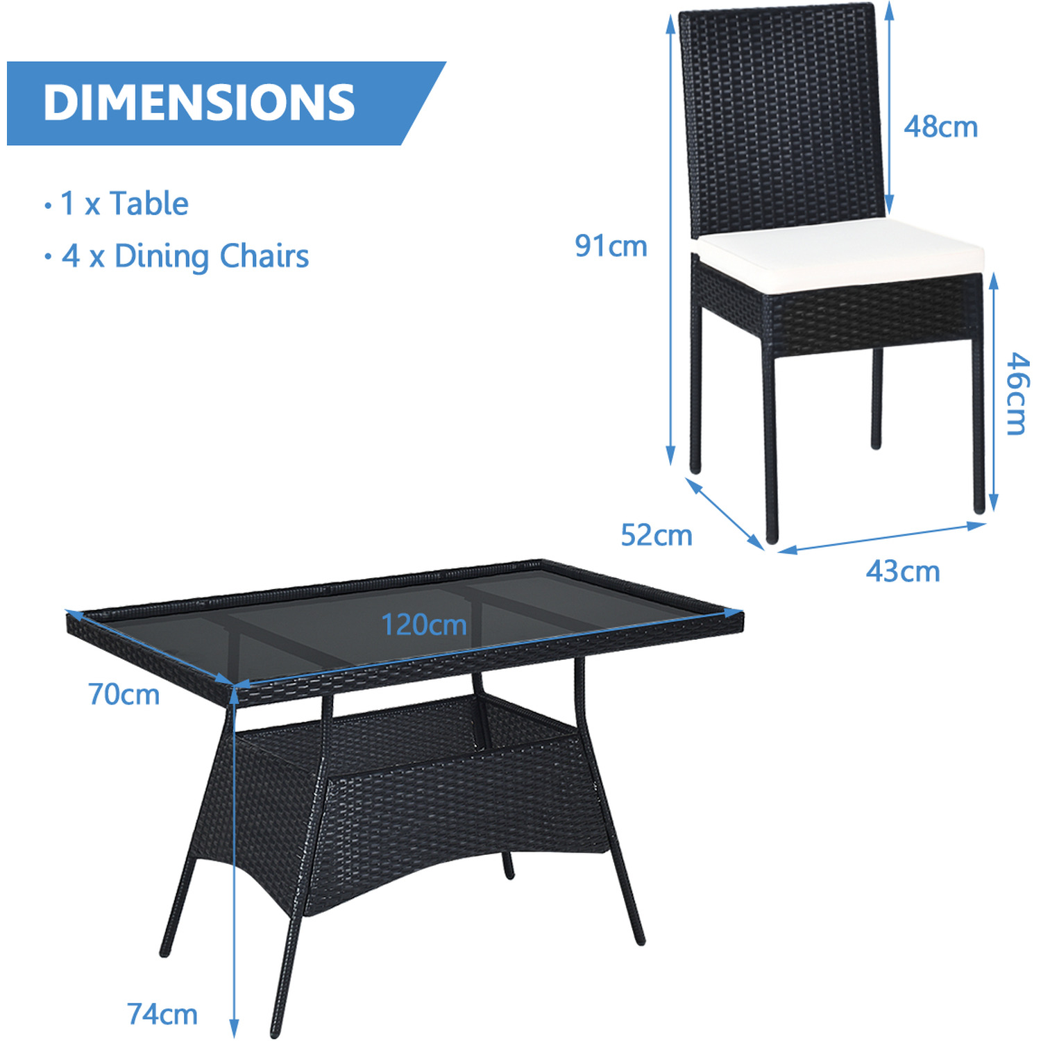 5-piece Patio Rattan Wicker Dining Set - Black